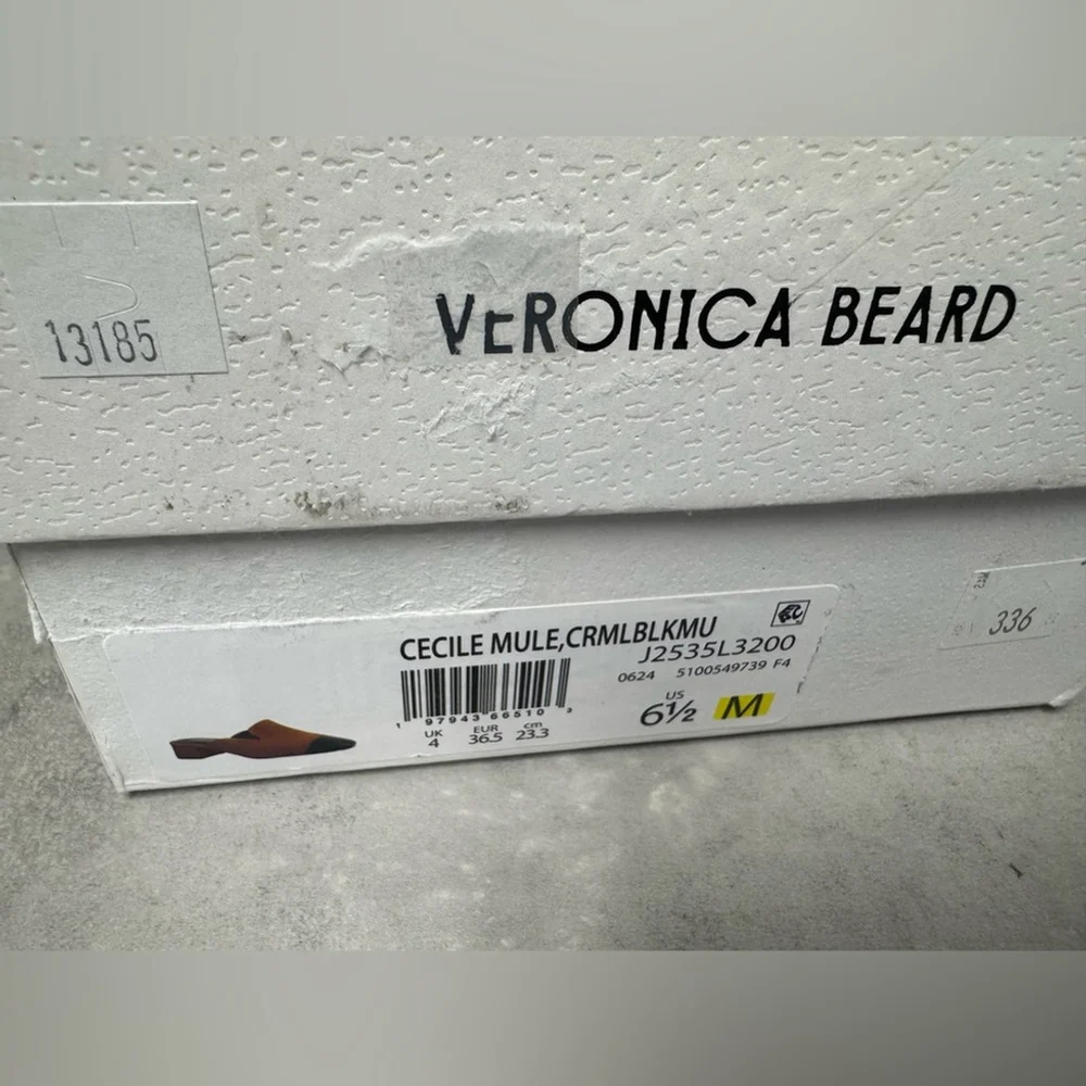 NIB- Veronica Beard Cecile Tan and Black Mules - Picture 7 of 7